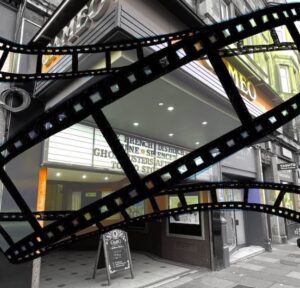 Front of Cameo Cinema, Edinburgh with image of film strip over it