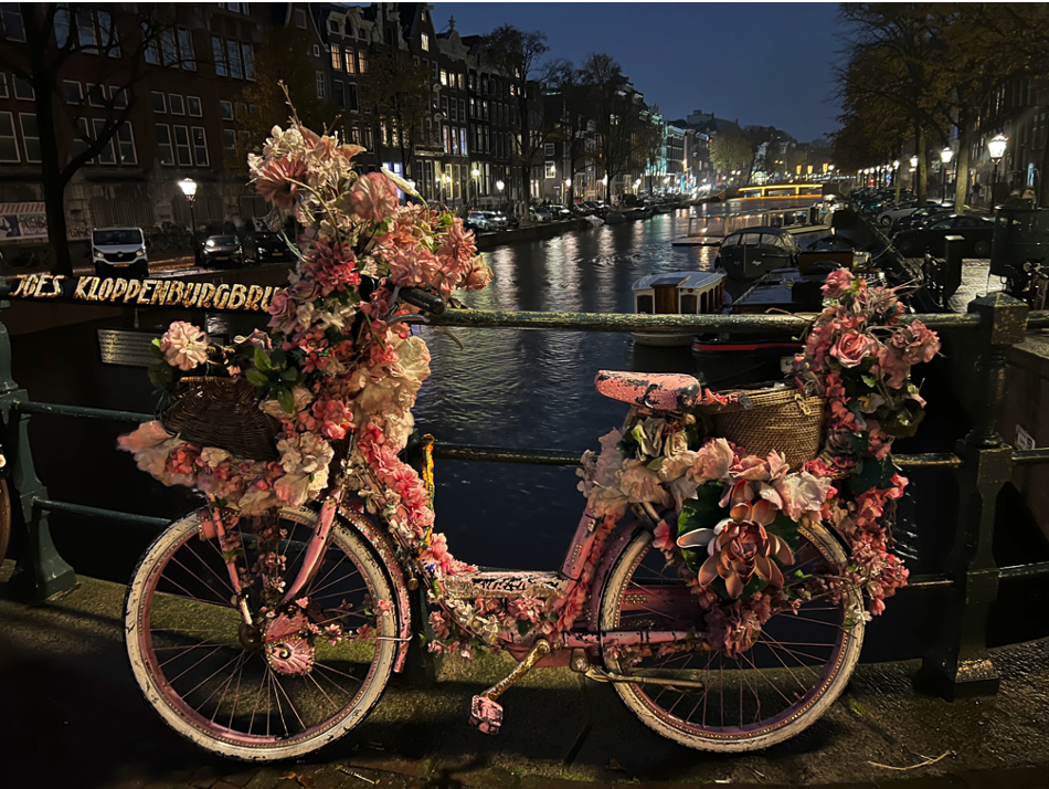 bicycle covered with flowers