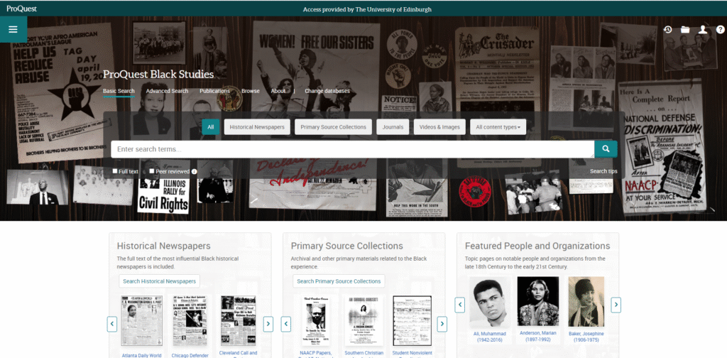 Screenshot of ProQuest Black Studies homepage.