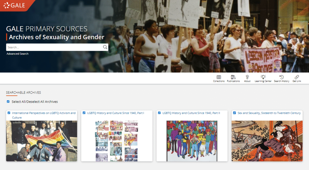Screenshot of Archives of Sexuality and Gender