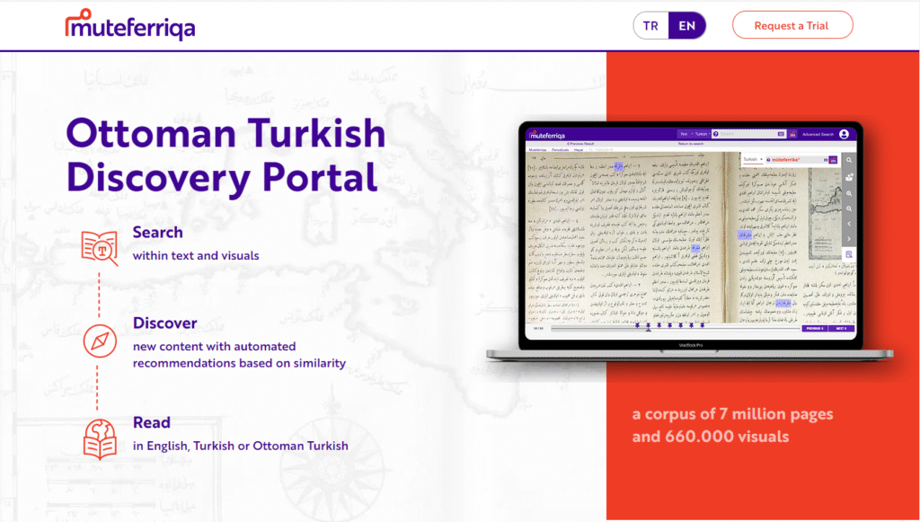 Homepage for Muteferriqa, the Ottoman Turkish Discovery Portal.
