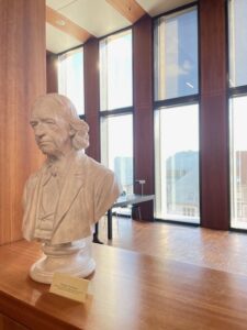 View of a bust statue and the Special Collections reading room of the Humboldt Library
