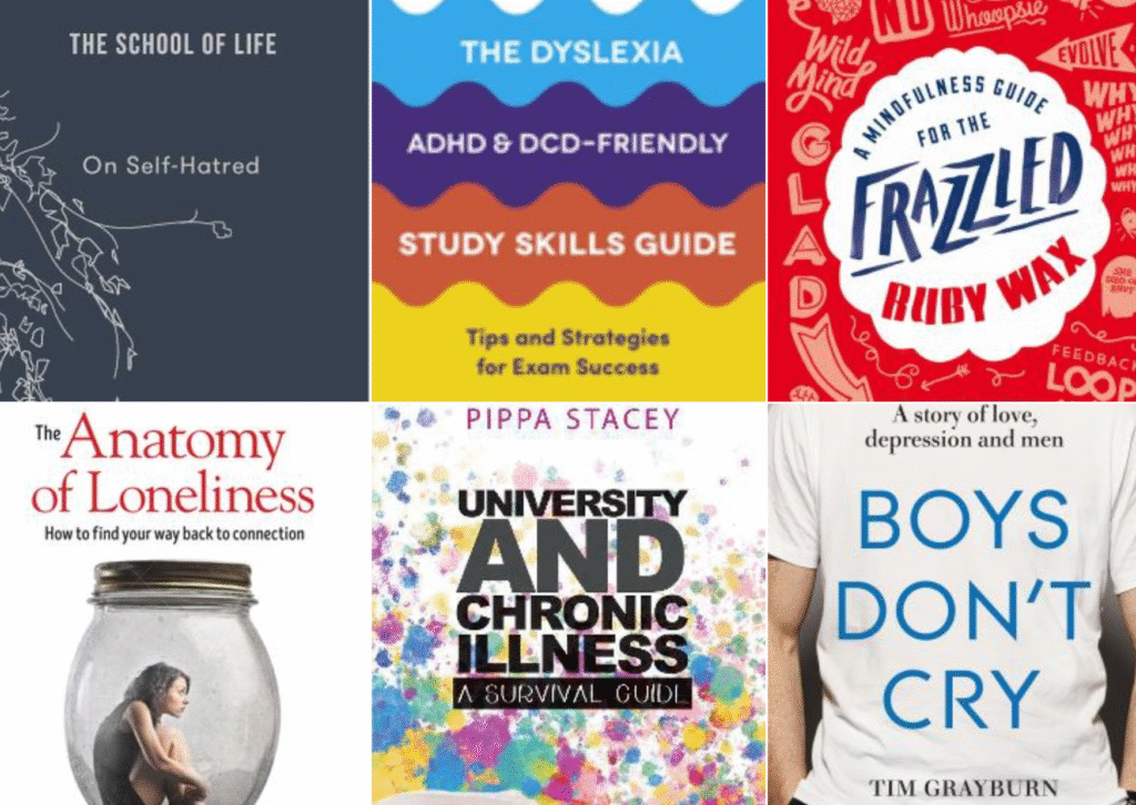 Collage of 6 book covers from titles in the Wellbeing Collection.