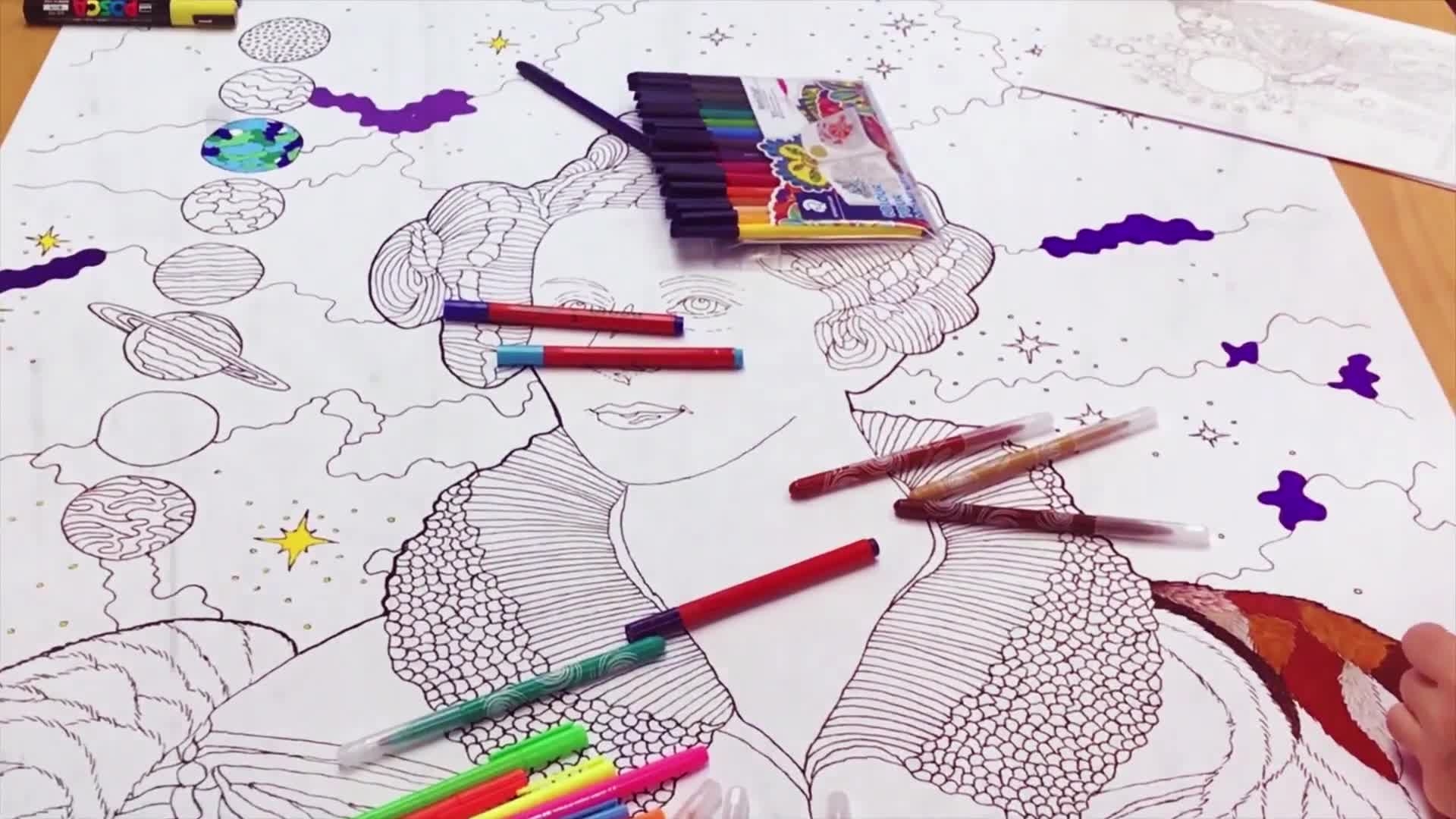 Mary Somerville illustration covered with coloured pens