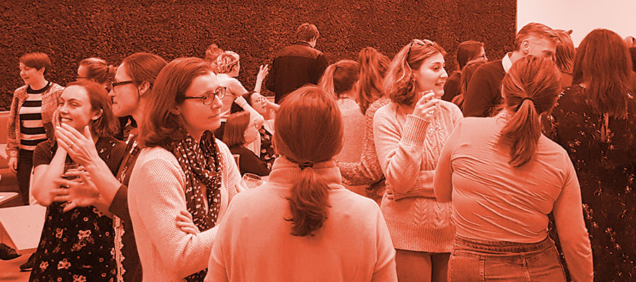 Photo of people chatting at Ada Lovelace Day 2018 evening event at King’s Buildings campus.