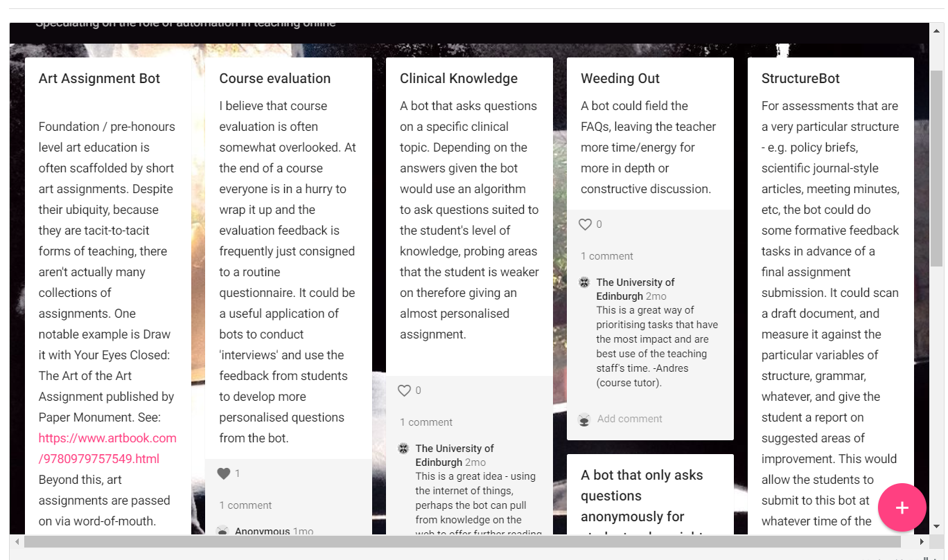Our course padlet with suggestions for using bots in education