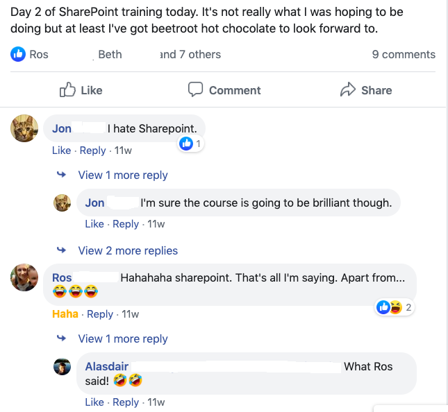 Facebook comments - everyone hates SharePoint...
