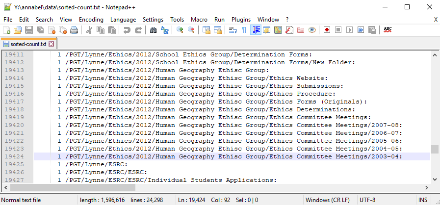 Sample directory listing including ethics committee meetings from 2003-4