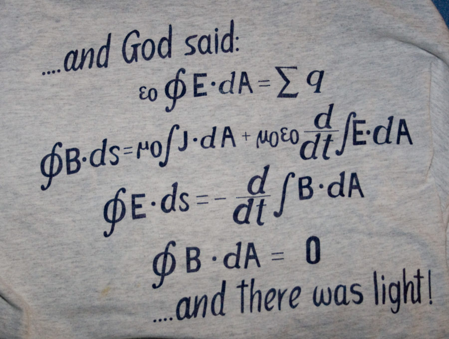 Maxwell's Equations, which show how electricity and magnetism are related, on a T-shirt.