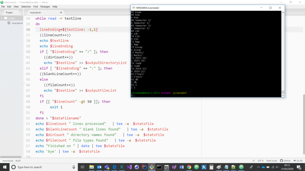 Screenshot with console log output showing the program picking up line feed characters as the end of the line