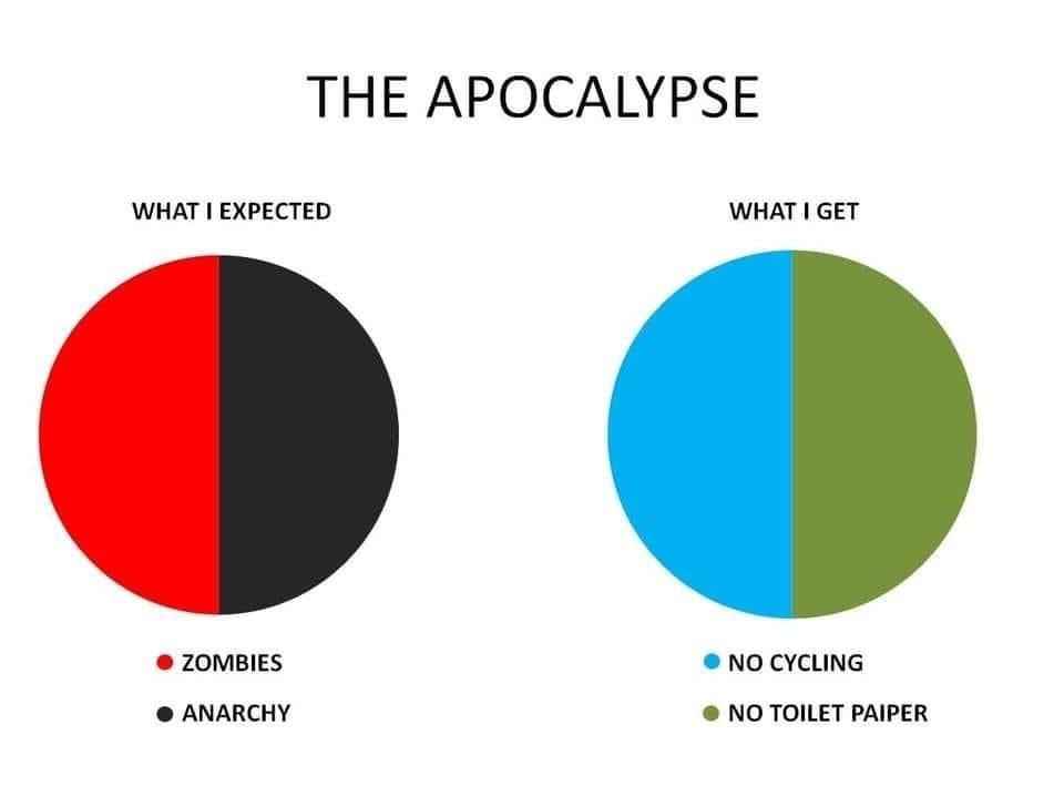The Apocalypse: I expected Zombies and Anarchy. What I got was no cycling and no toilet paper.