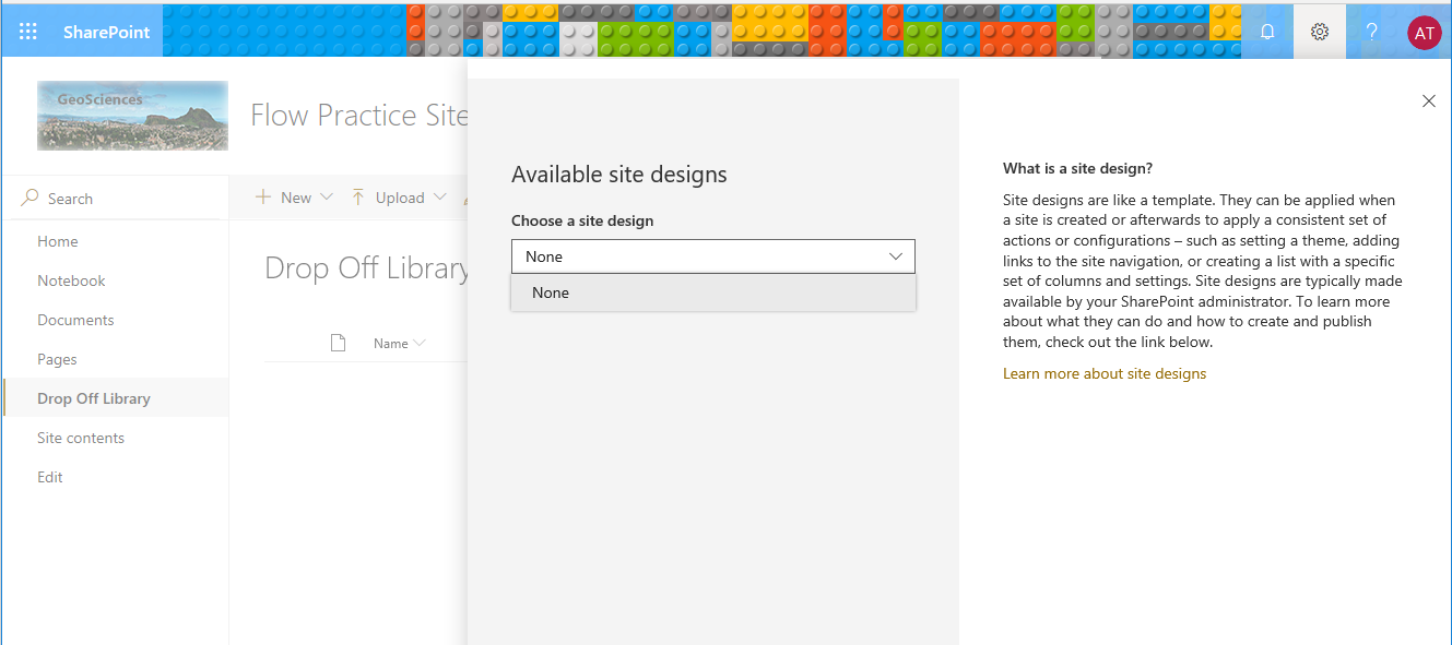 Screenshot of the Available Site Designs dialog box