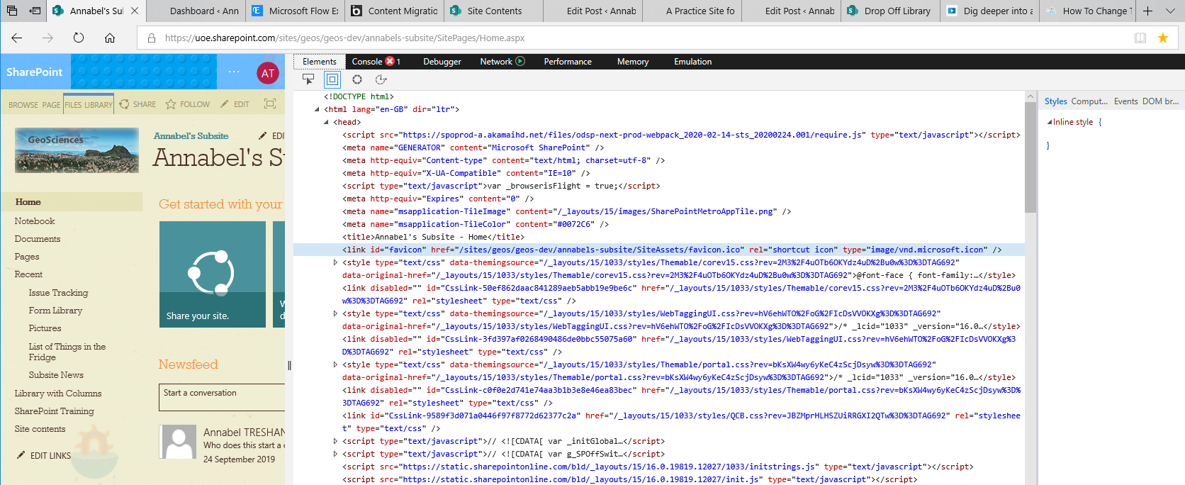Screenshot of the Developer Tools window in Edge