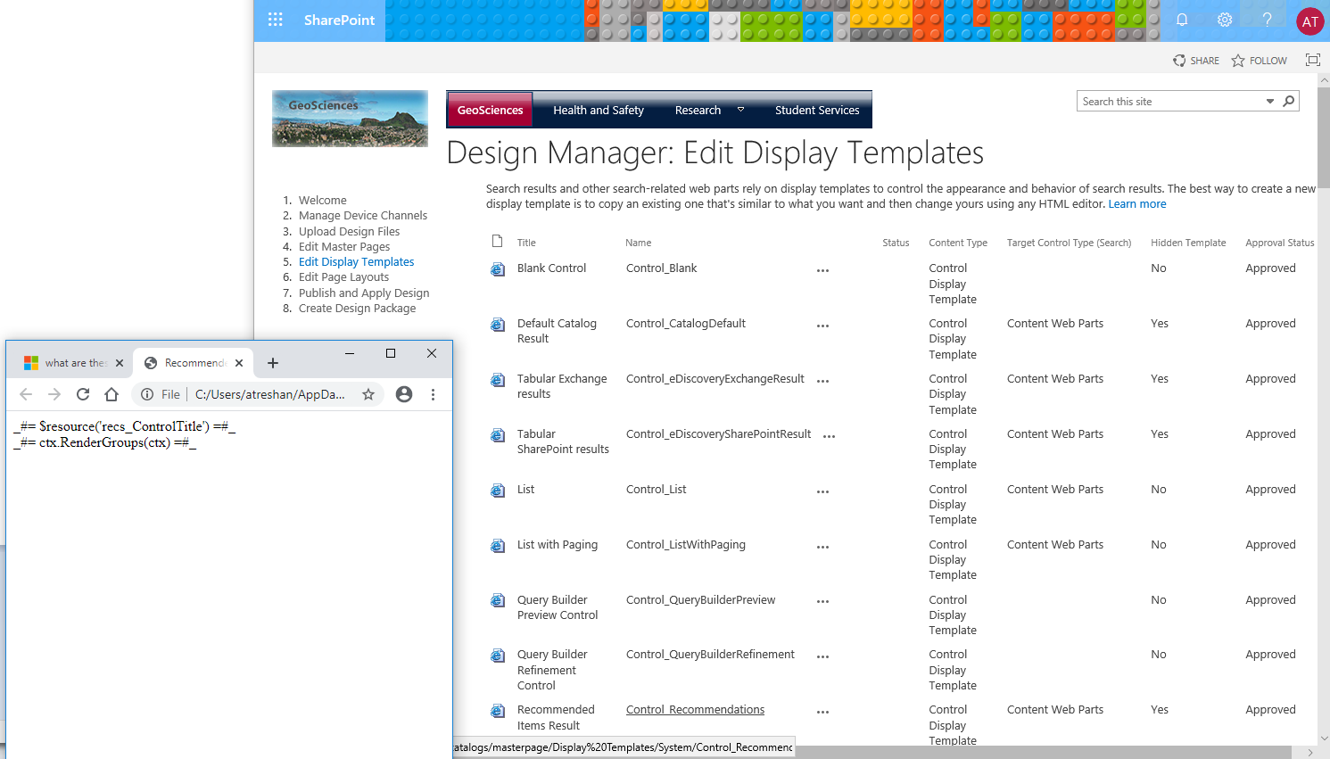 SharePoint screenshot: Edit Display Templates