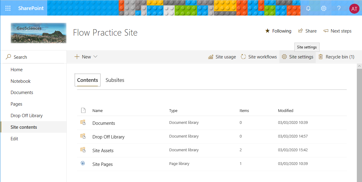 Screenshot: how to find the more complete Site Settings in SharePoint