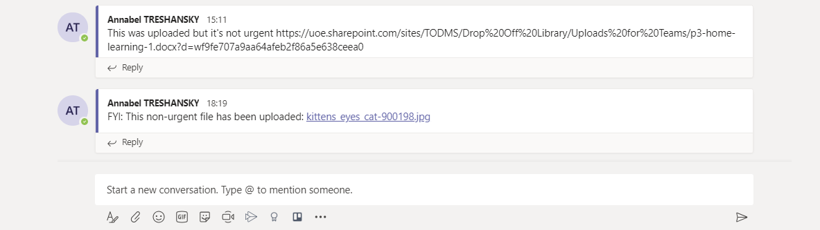Screenshot: links in the messages before and after editing the HTML