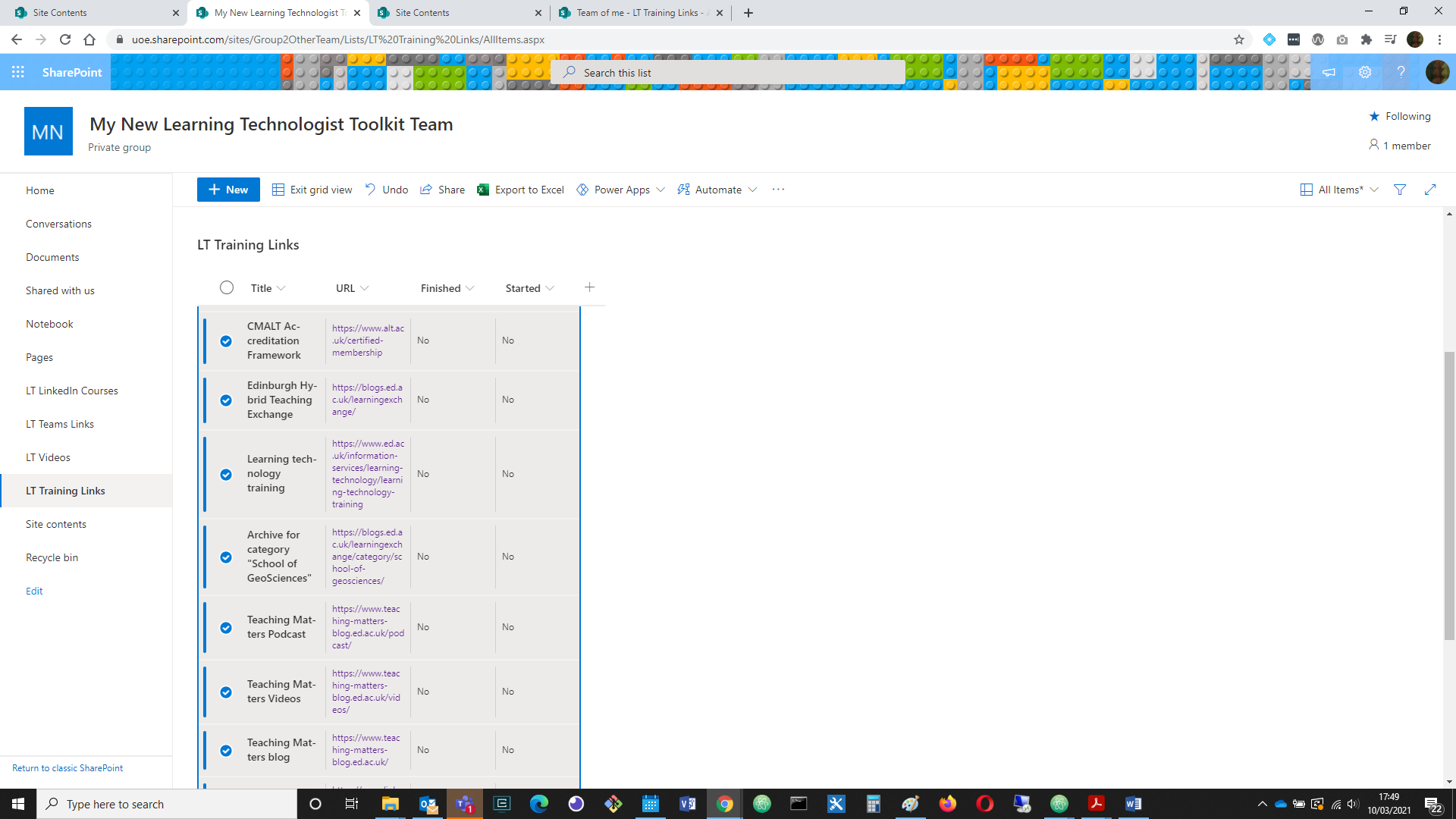 Screenshot: pasting into the new list in Grid View