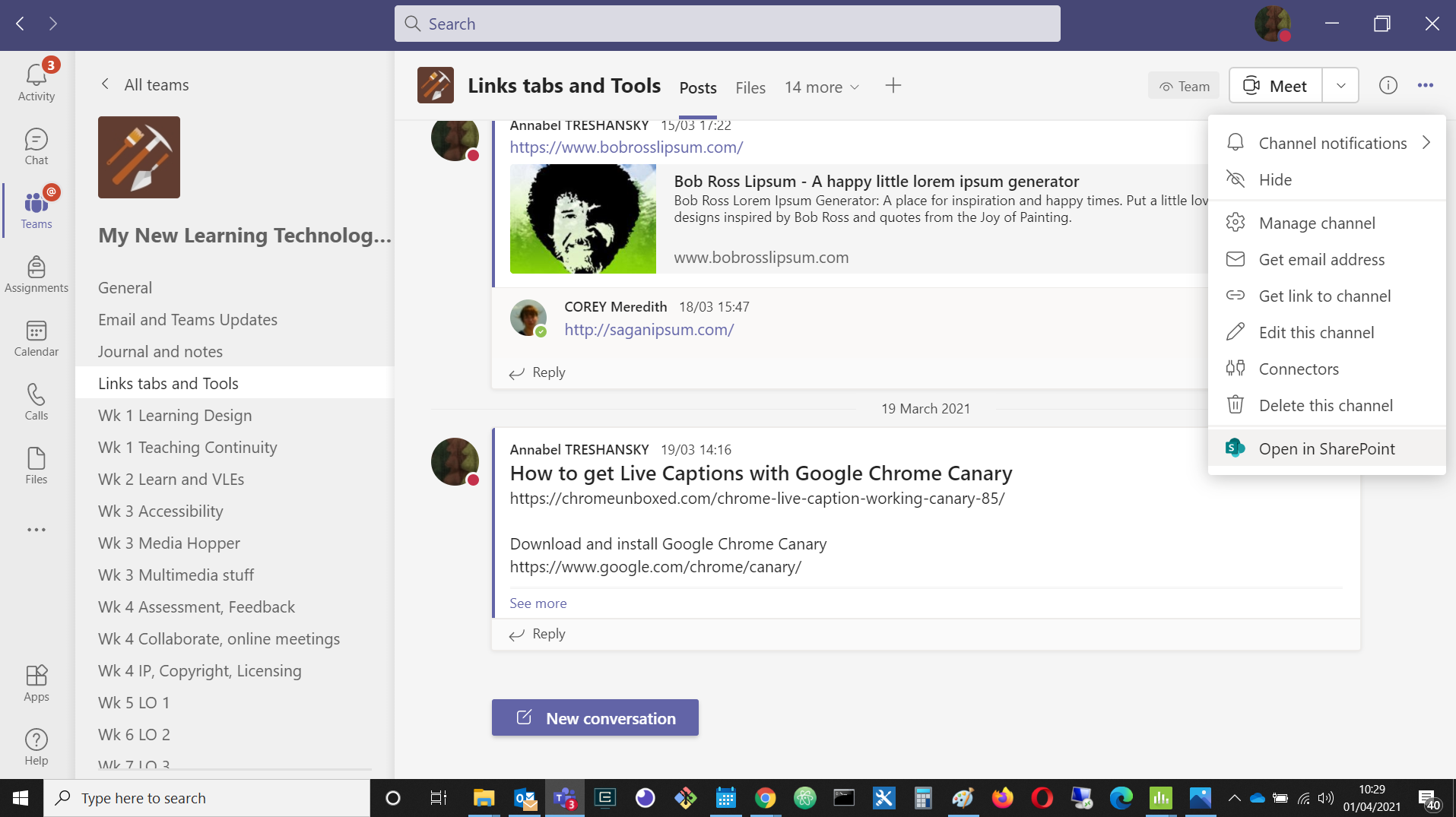 Screenshot: Opening a Microsoft Teams site in SharePoint