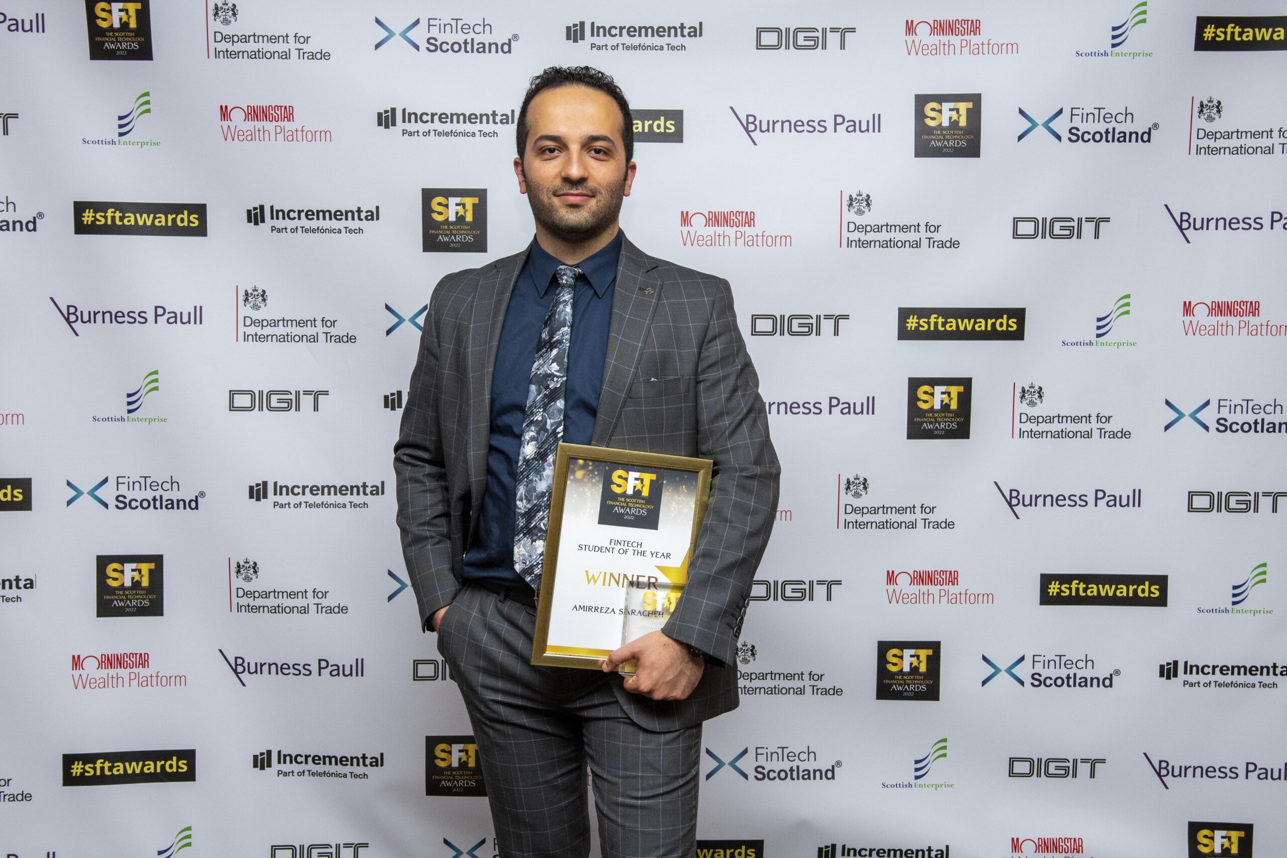Amirreza Sarencheh wins “Best Fintech Student of the Year” award at DIGIT’s Scottish Financial Technology Awards