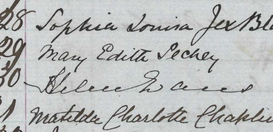 Signatures of some of the Edinburgh Seven - Sophia Jex-Blake, Mary Pechey, Helen Evans, Matilda Chaplin