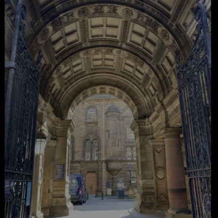 An image of a vaulted ceiling in a University