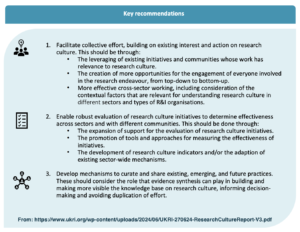 Three recommendations from UKRI's report on research culture