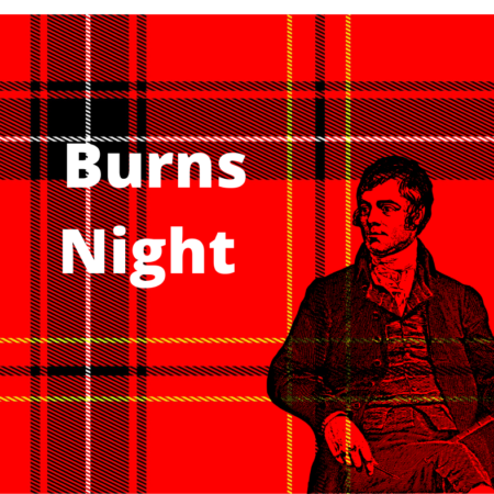 Tartan background with picture of Robert Burns