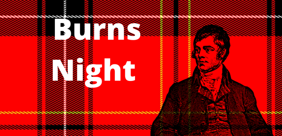 Tartan background with picture of Robert Burns