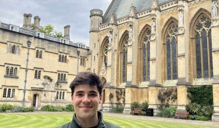 4th year BSc Astrophysics student, Pedro De Sa Carvalho Leonardo outside Oxford University