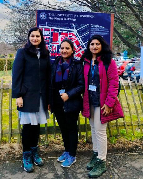 Three of the Women in STEM fellows at King's Buildings.