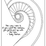 Informatics Forum spiral staircase illustration with Dolly Parton quote