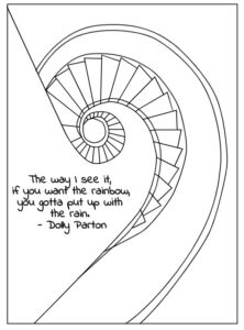 Informatics Forum spiral staircase illustration with Dolly Parton quote