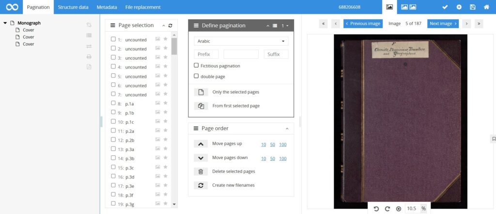 Screenshot from the software package Goobi. 