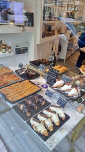 a display table with cake trays