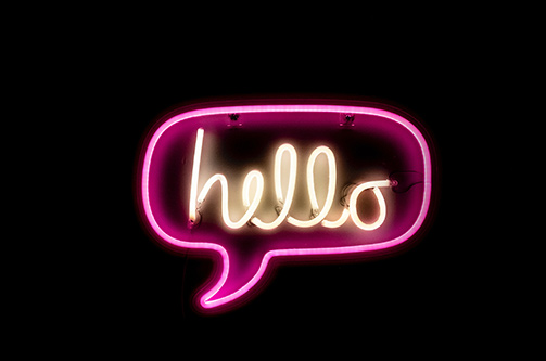 Neon sign saying 'Hello'