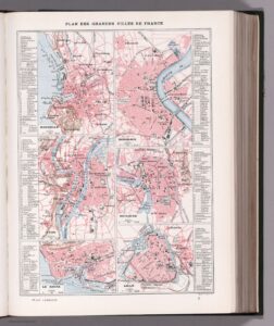  Pink atlas map of Marseille that uses a numerical indexing system that marks shops, prisons, hotels and many more business and institution types.