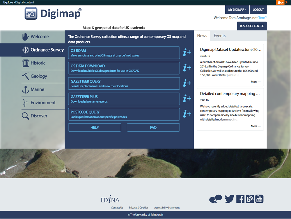 Digimap Home Page July 2016