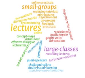 Word cloud highlighting some of the hybrid teaching topics that were discussed during the course.