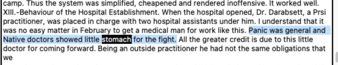 Text file 74465474 as an example of frustrations with a native doctor, ‘Panic was general and Native Doctors showed little stomach for the fight.’