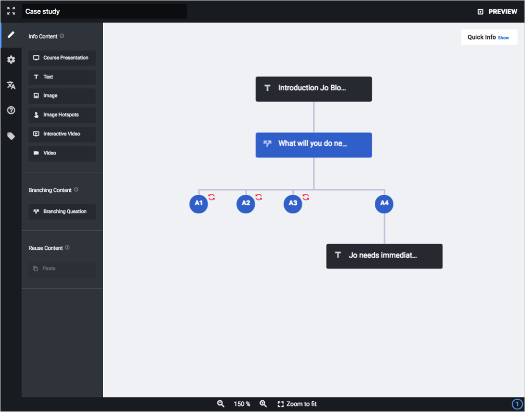 H5P Branching Scenario editing interface