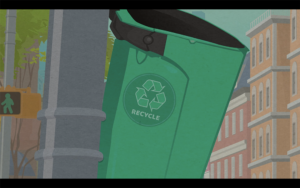 screenshot of animation - a closeup of recycle bin
