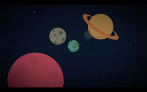 screenshot of animation - planets moving through space