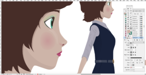 image of character design - closeup of female character's face and torso design