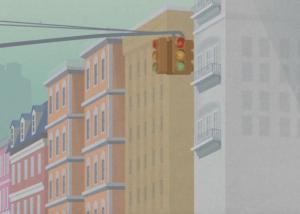 screenshot of animation - closeup of buildings