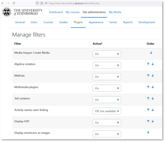 Plugins filter setting