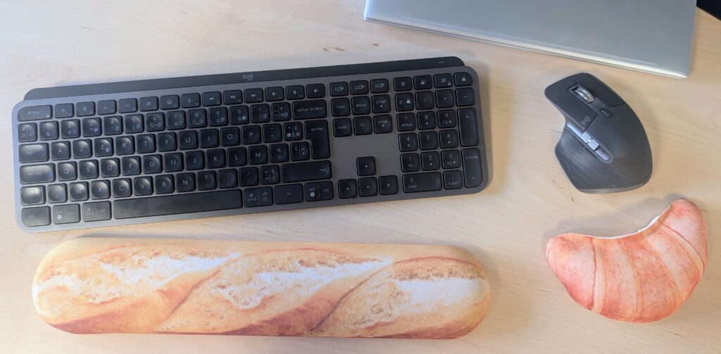 French layout keyboard with baguette and croissant wrist rests