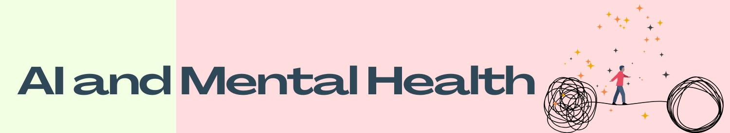 AI and Mental Health, an illustration of a person balancing from an untidy to a tidy ball of string.