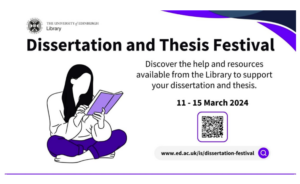 A picture of a girl reading a book and a QR code for the festival programme