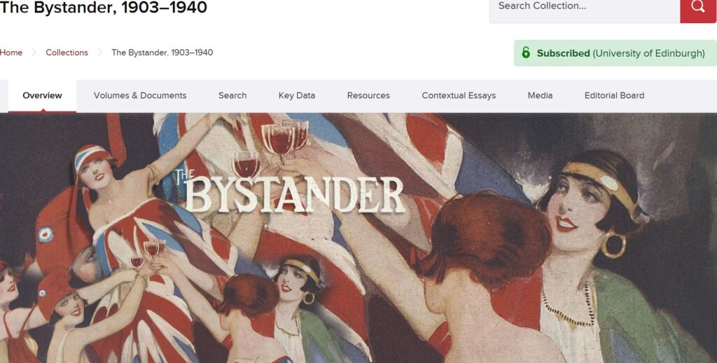 Screenshot of interface from The Bystander, British Online Archives