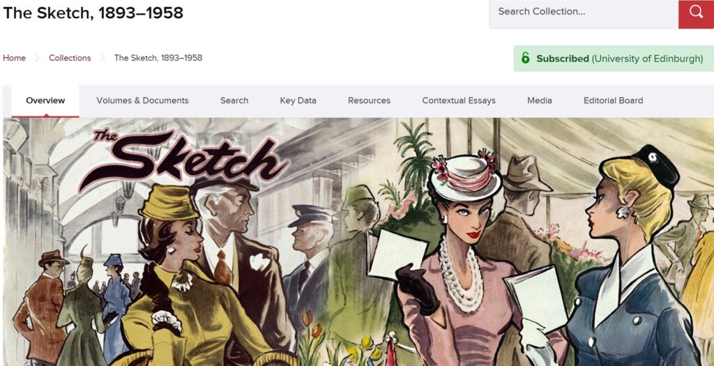 Screenshot from database front page of The Sketch, British Online Archives